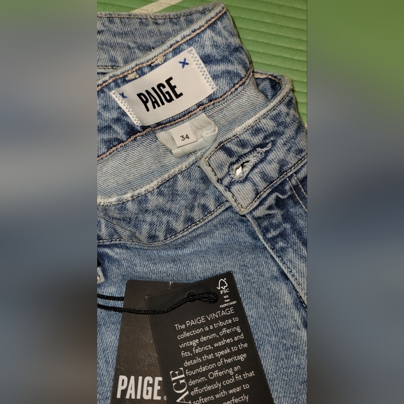 PAIGE STELLA Jeans Straight Crop High Rise Frayed Hem in Gnarly Destructed Sz 34 - Picture 7 of 13